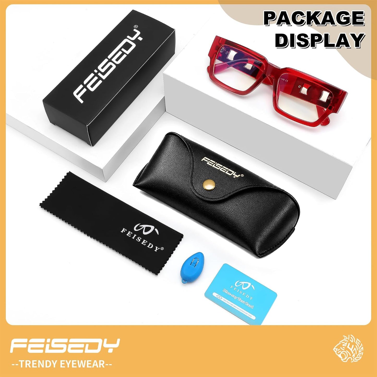 商品图片 28 | B0GQZ4LZK8 | FEISEDY Retro Trendy Rectangle Blue Light Glasses for Women Men B0365
