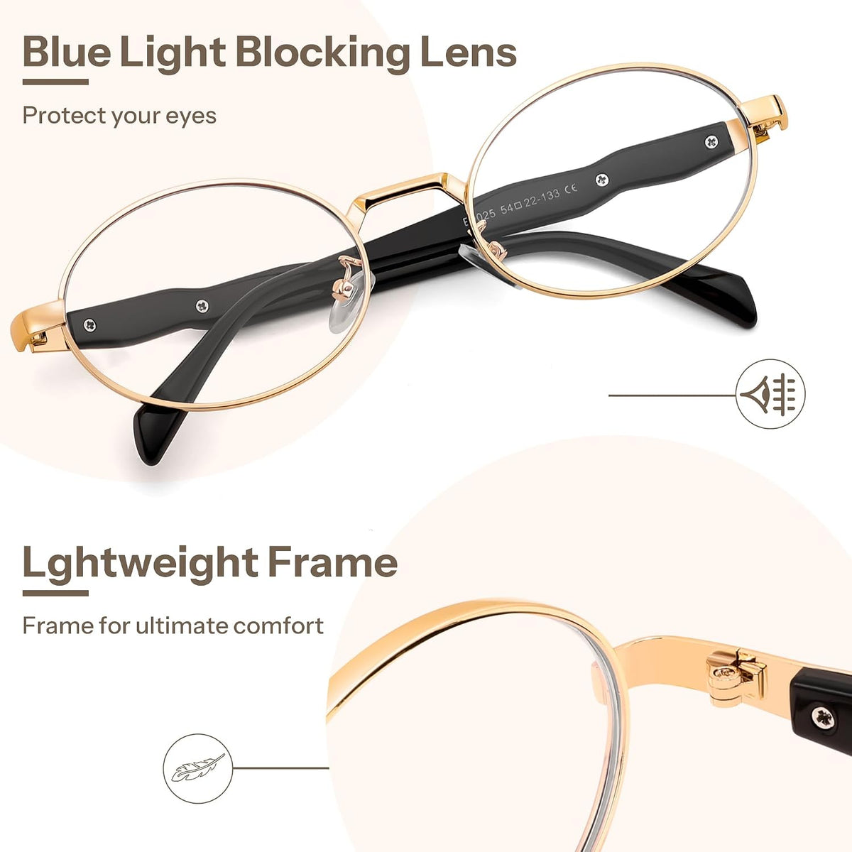 ÉÌƷͼƬ 4 | B0FN7QDKSP | FEISEDY Retro Oval Blue Light Glasses for Women Men, Vintage Trendy Classic Eyeglasses B0325