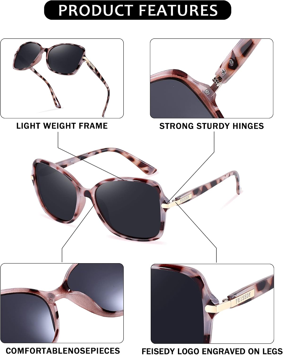 ÉÌƷͼƬ 58 | B09KC567VY | FEISEDY Womens Polarized Sunglasses UV400 Anti Glare Fashion Shades