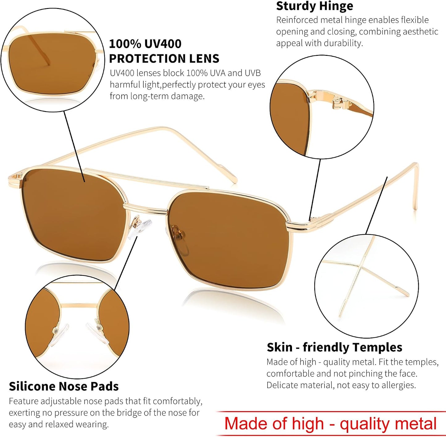 商品图片 6 | B09GKB6G1G | FEISEDY Fashion Square Aviator Sunglasses Women Men Trendy Retro Metal Frame Sun Glasses Candy Color Lens B1036