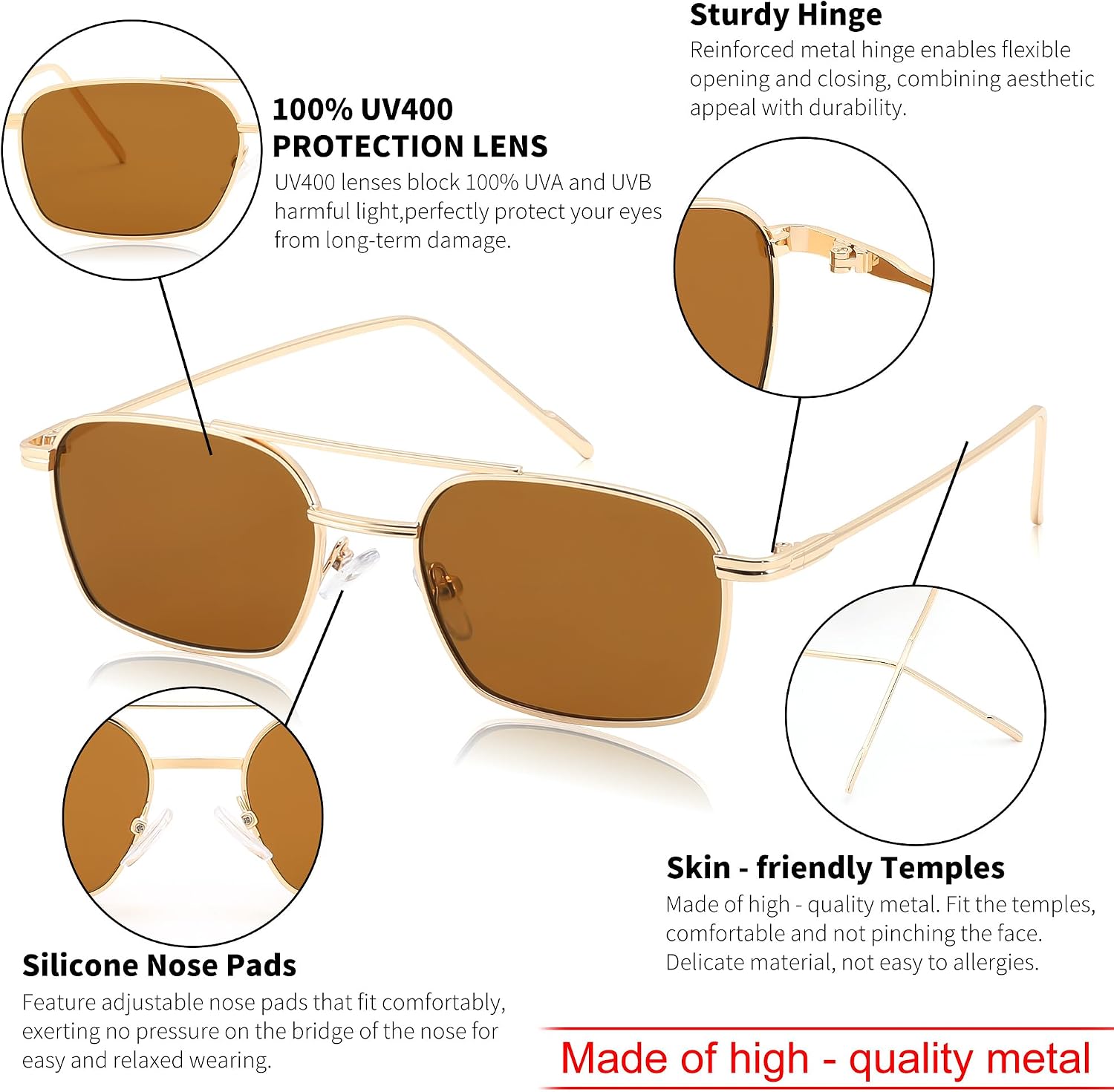 商品图片 6 | B09GKB6G1G | FEISEDY Fashion Square Aviator Sunglasses Women Men Trendy Retro Metal Frame Sun Glasses Candy Color Lens B1036