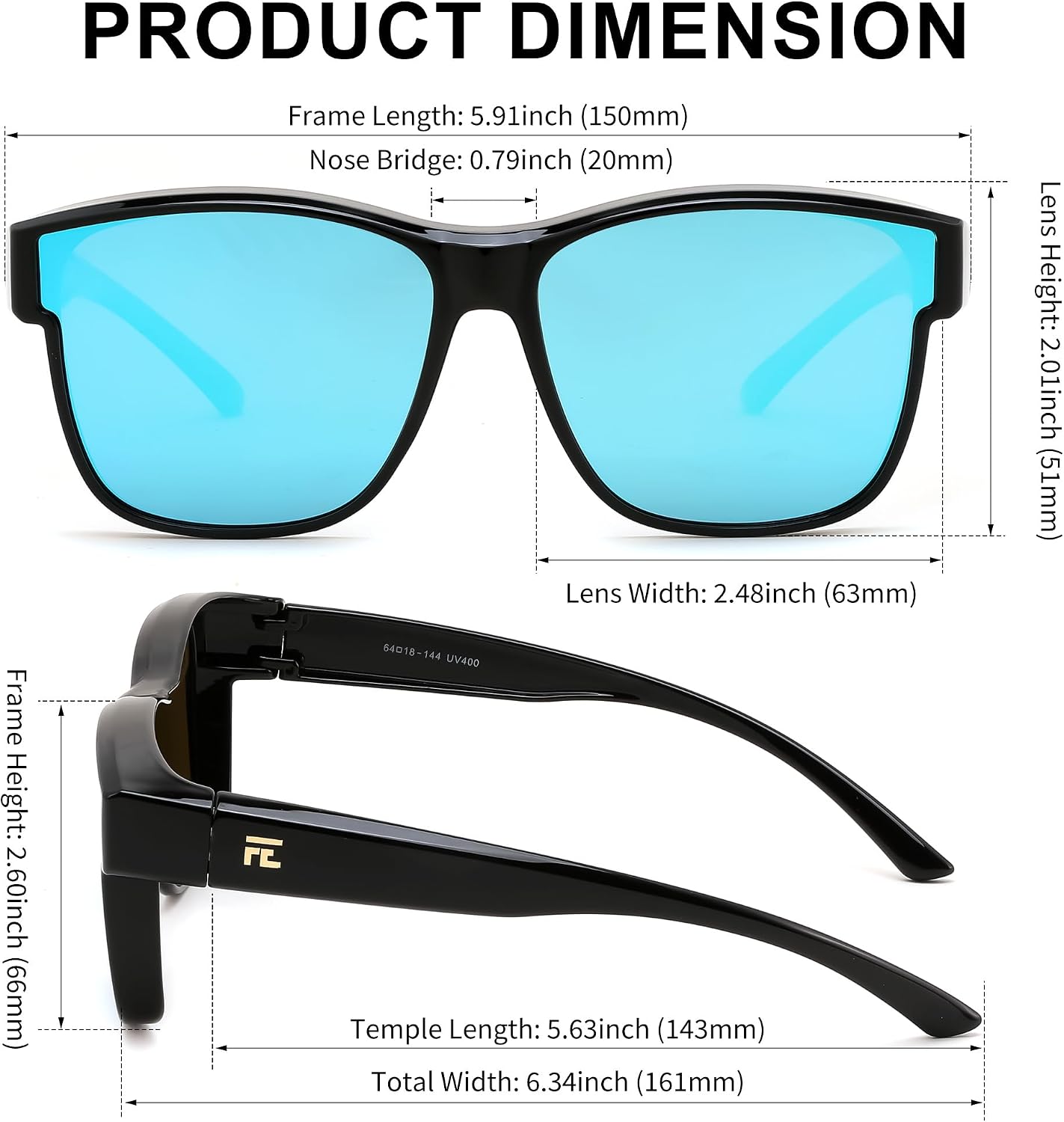 商品图片 16 | B0GQH1CMTJ | FEISEDY Fit Over Glasses Polarized Sunglasses Oversized Square UV400 B0250
