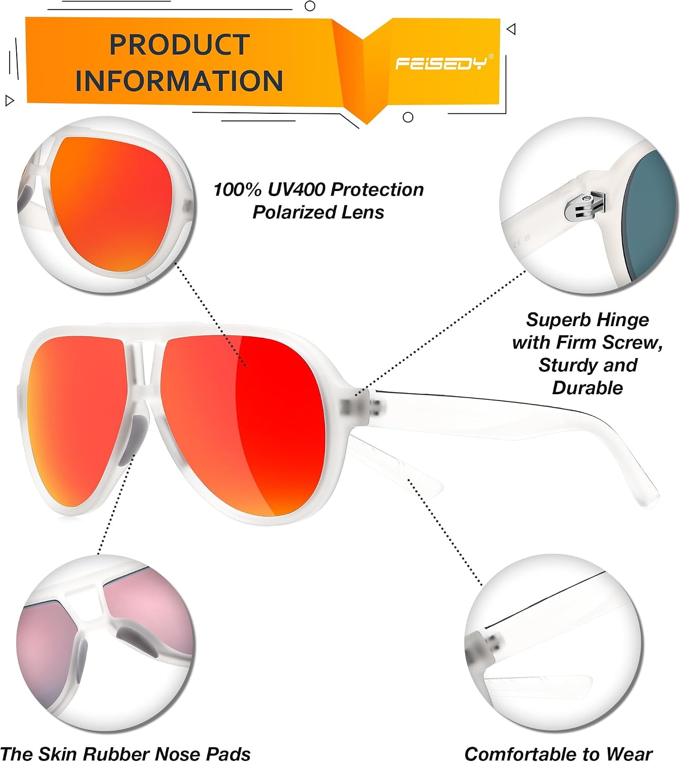商品图片 17 | B0D425WLDN | FEISEDY Polarized Sunglasses, TAC HD Lens, TR-90 Frame Lightweight, Retro Sunglasses for Women Men UV400 Protection B0171