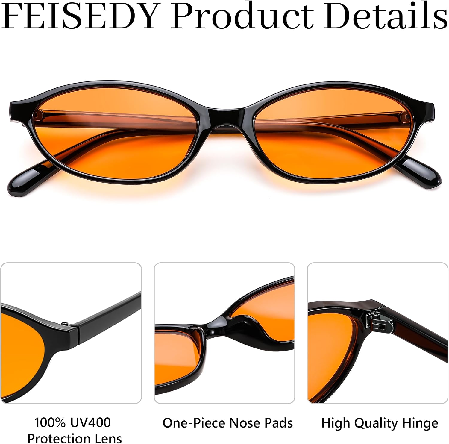 商品图片 31 | B0DMN6519L | FEISEDY Retro Oval Cat Eye Sunglasses for Women 90s Narrow Lightweight Shades Y2k Trendy Sunnies B0257