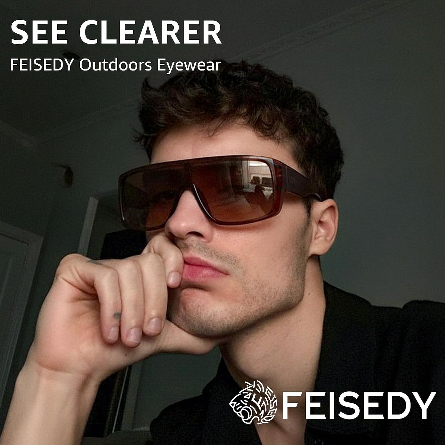 商品图片 2 | B0FWBV3SMZ | FEISEDY Oversized Square Fit Over Glasses Sunglasses for Men Women B0332