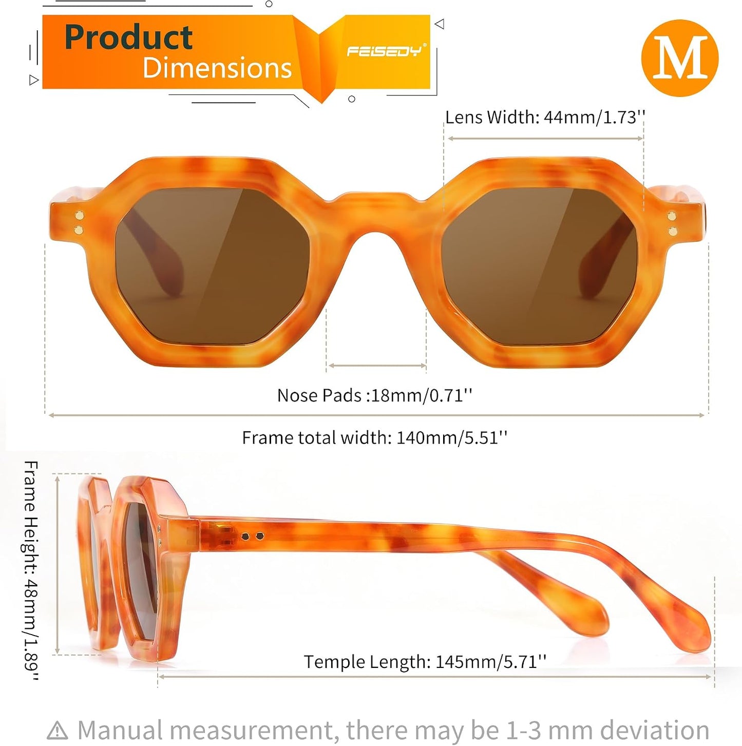 商品图片 4 | B0CSJQ26W8 | FEISEDY Octagon Sunglasses for Women - Thick Frame Fashion Rectangle Sun Glasses - Summer UV400 Protection
