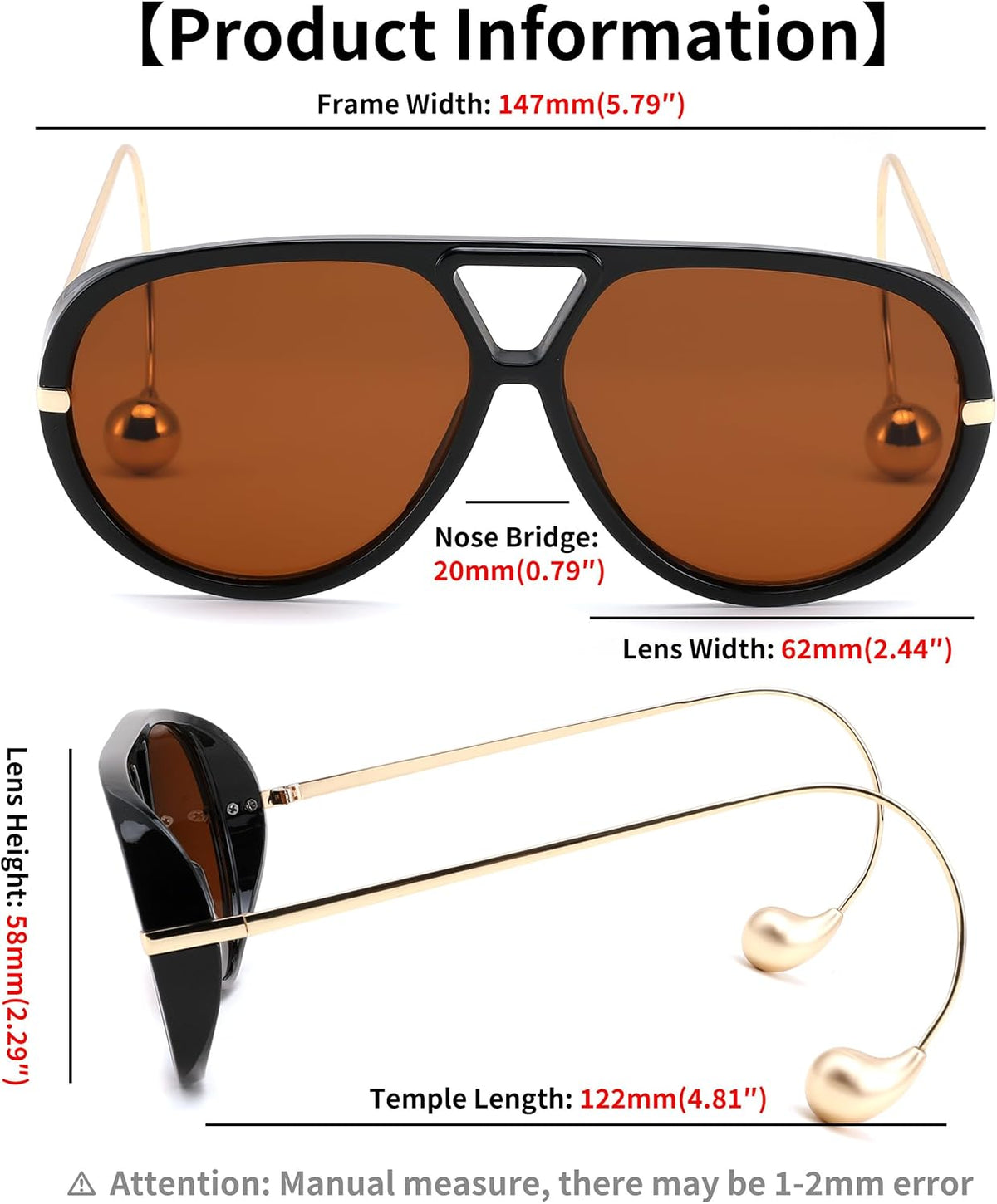 ÉÌƷͼƬ 32 | B0F8N8W8JM | FEISEDY Oversized Aviator Sunglasses With Earring Design for Women Large Big Frame Luxury Designer Shades for Ladies B0296