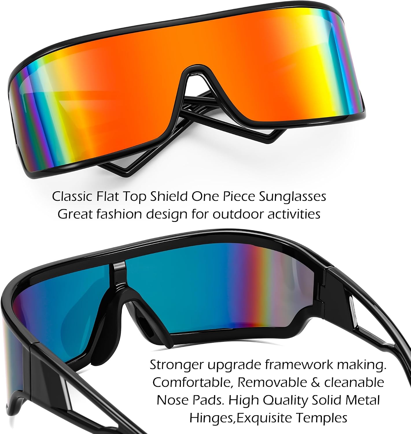 商品图片 32 | B0D3PKKSD9 | FEISEDY Trendy Futuristic Wrap Sunglasses Flat Top Mirrored One Piece Lens Reflective Sun Glasses for Women Men B0161