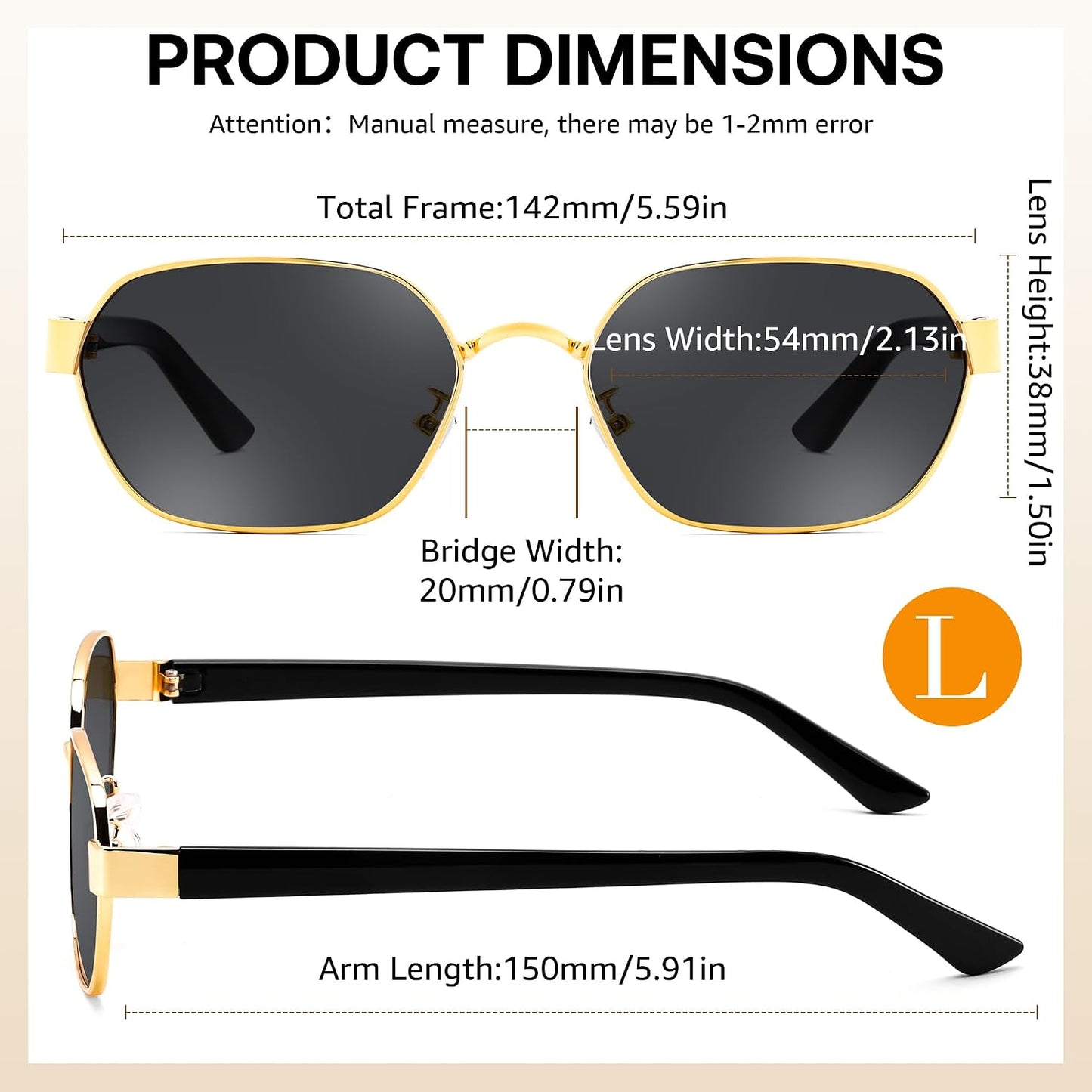 商品图片 33 | B0GY42ZV46 | FEISEDY Women and Men UV400 Protection Sunglasses, Polygon Square Metal Frame Retro Stylish Shades B0452