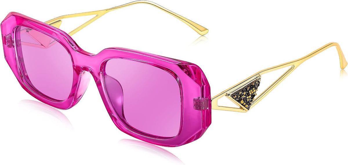 006 Rose Red Frame/Light Purple Lens / 51 Millimeters | B0BV5JT5BB | FEISEDY Retro Rectangle Sunglasses for Women Trendy Small Square Sunglasses 90s Vintage Shades B2968
