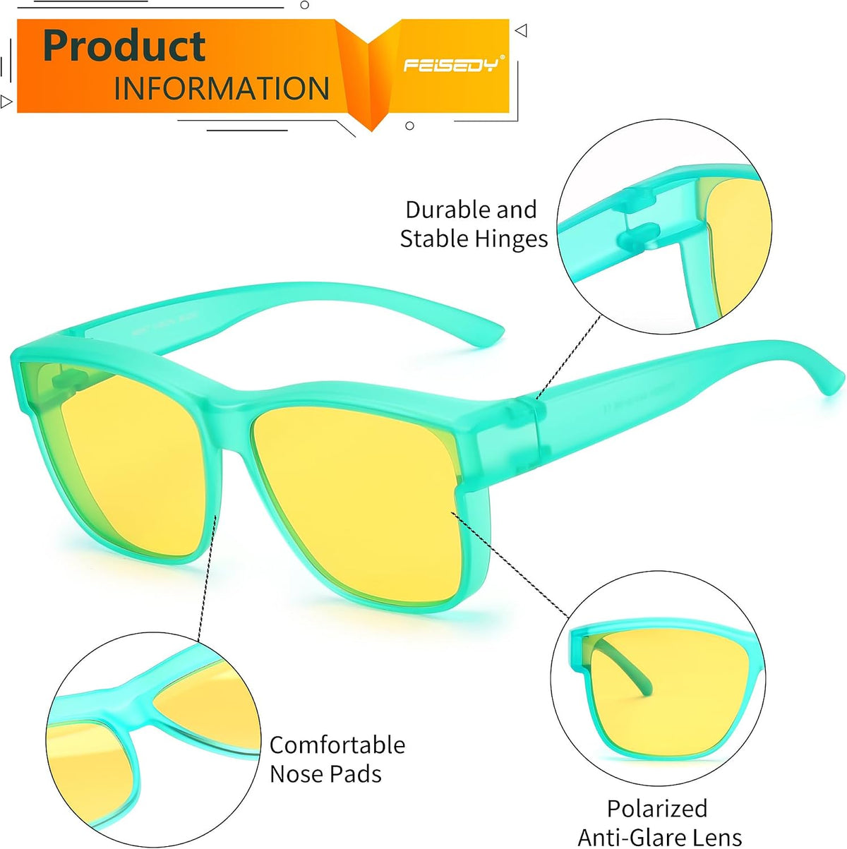 ÉÌƷͼƬ 12 | B0DJS7NVNT | FEISEDY Night Vision Driving Glasses Anti Glare Fit Over Glasses for Men Women Polarized Nighttime B0250