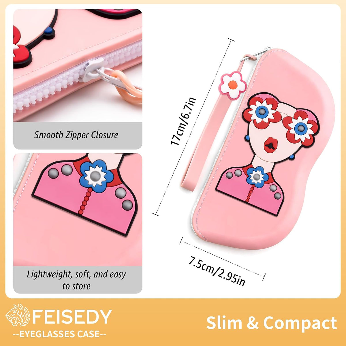 ÉÌƷͼƬ 4 | B0GFYLNWFJ | FEISEDY 2Pack Cartoon Silicone Glasses Pouch with Carrying Strap Cute Protective Eyewear Case for Travel B0386