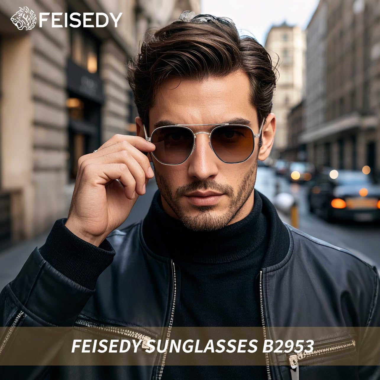 商品图片 2 | B0B38ZHMJL | FEISEDY Sunglasses Aviator Men Women 70s Sun Glasses Square Frame UV400 Protection B2953