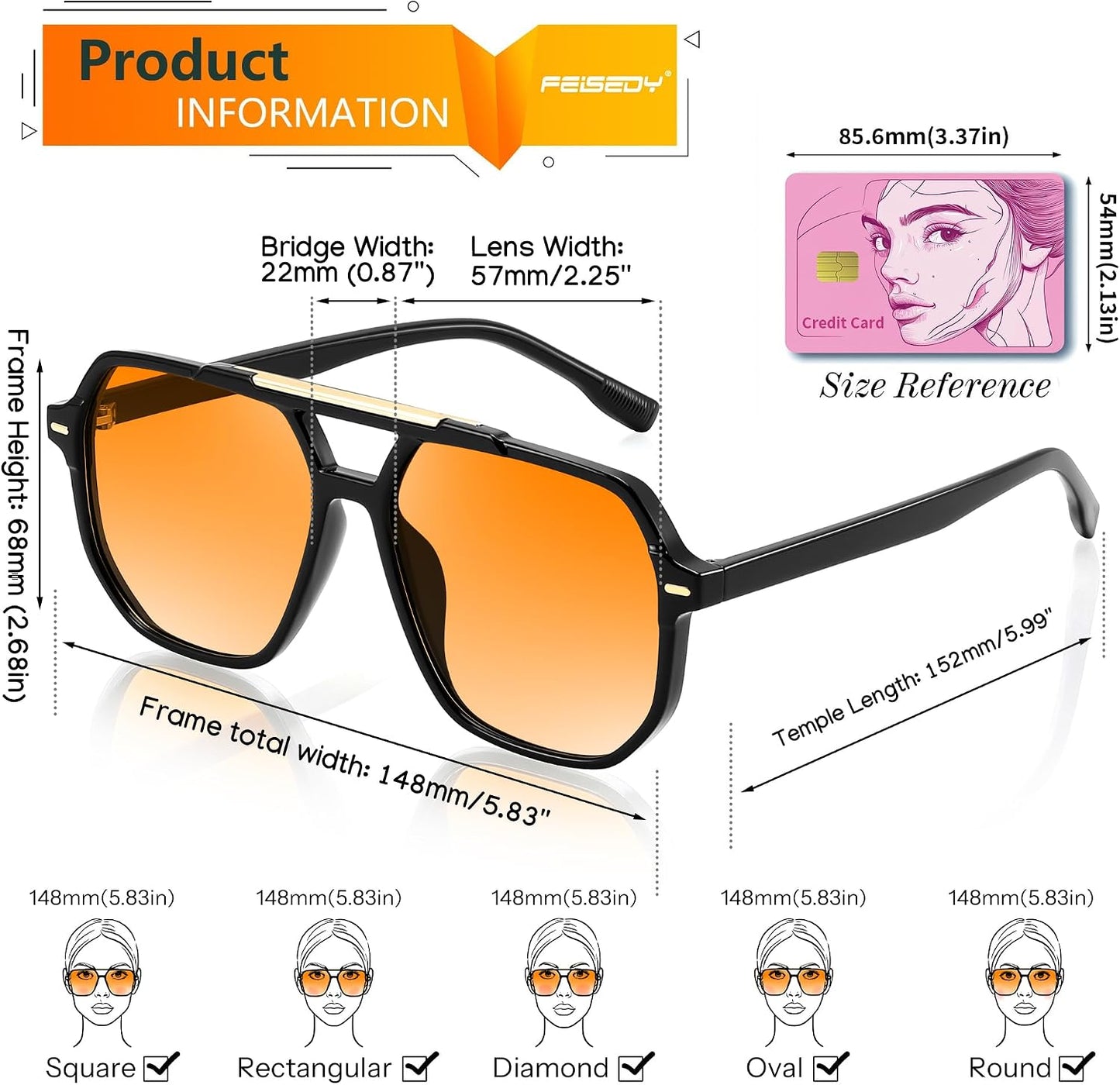 商品图片 29 | B0H71K72HH | FEISEDY Retro Aviator Sunglasses for Women Men 70s Square Sun Glasses B0281