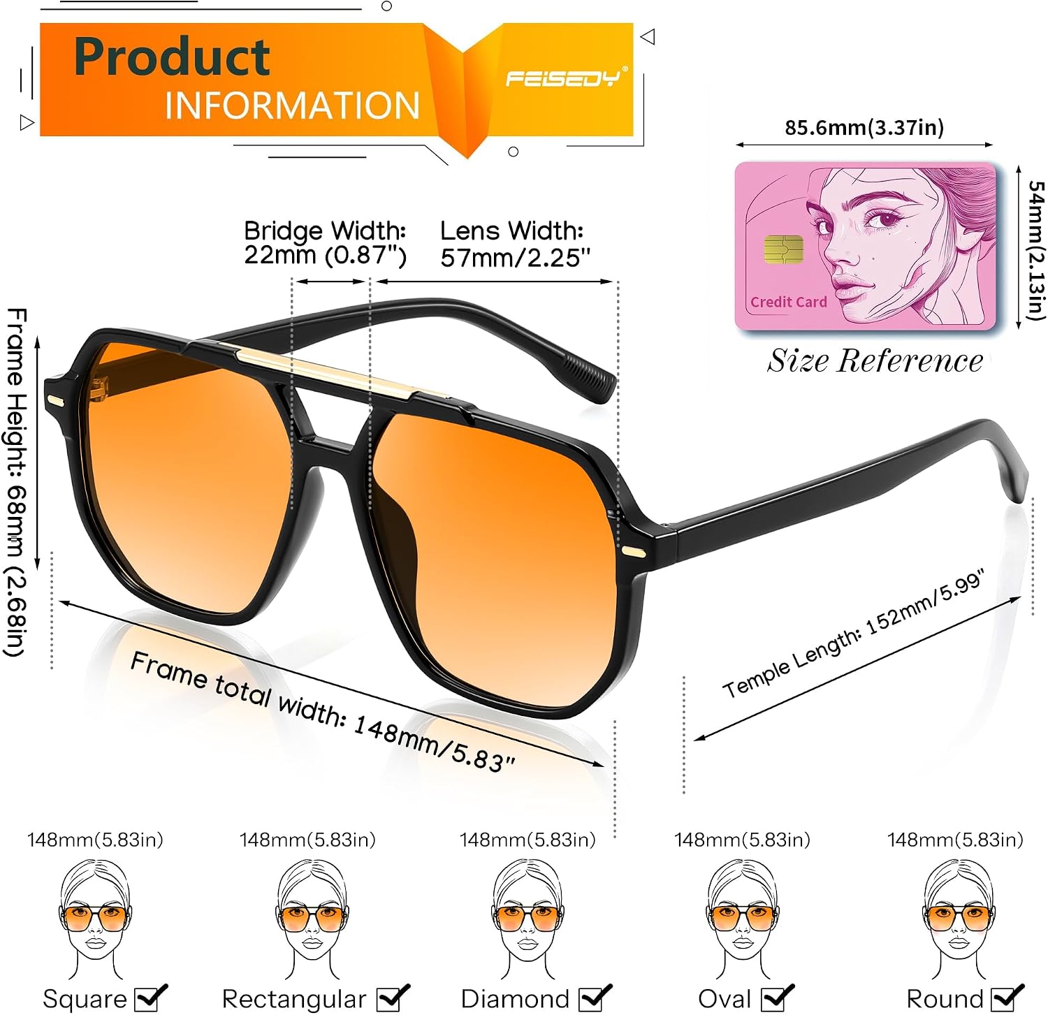 商品图片 29 | B0H71K72HH | FEISEDY Retro Aviator Sunglasses for Women Men 70s Square Sun Glasses B0281