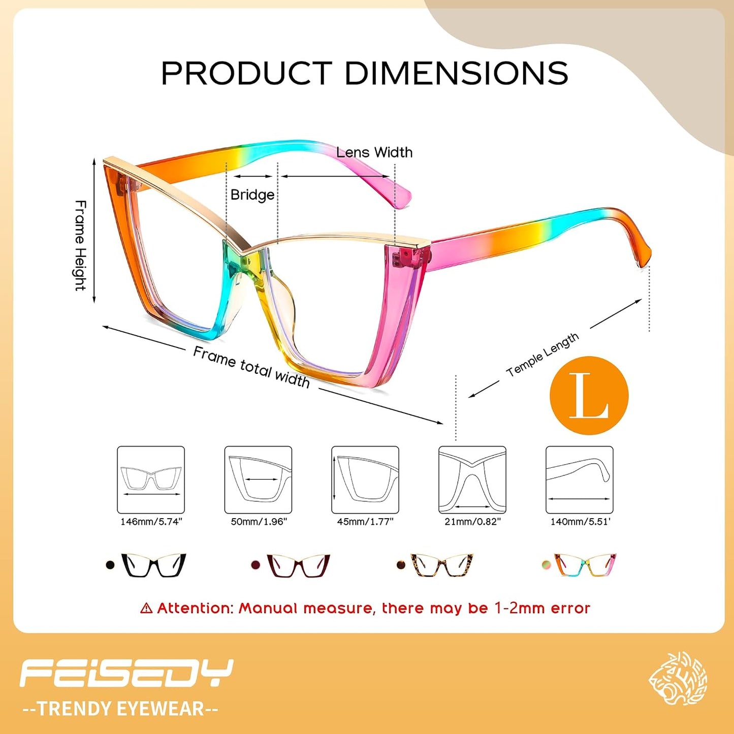 商品图片 21 | B0DGX4KTLX | FEISEDY Fashion Cat Eye Blue Light Blocking Glasses for Women Fake Retro Eyeglasses Oversized Stylish Eyewear Frame B0240
