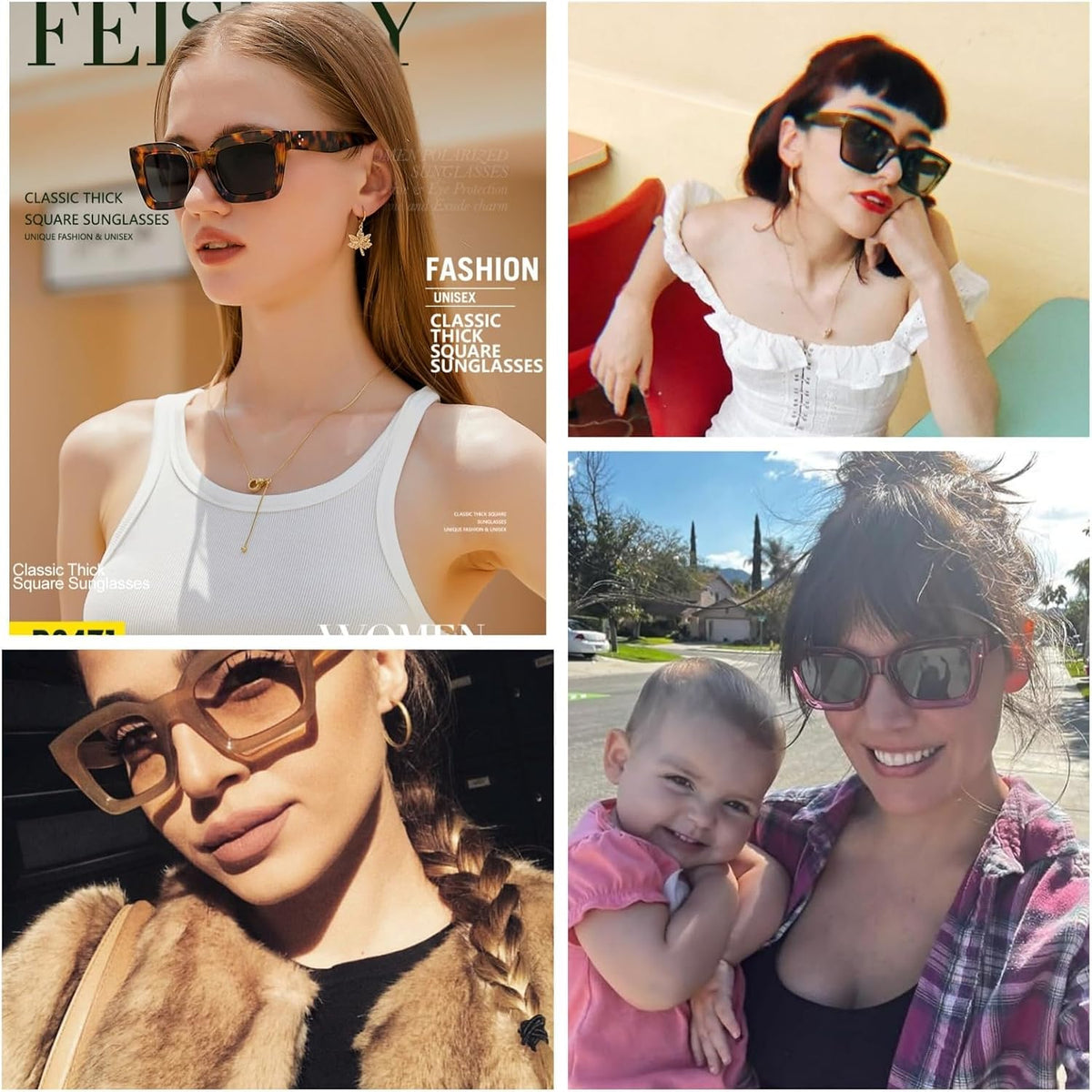 ÉÌƷͼƬ 5 | B07MNGNLNT | FEISEDY Classic Women Sunglasses Fashion Thick Square Sun Glasses B2471