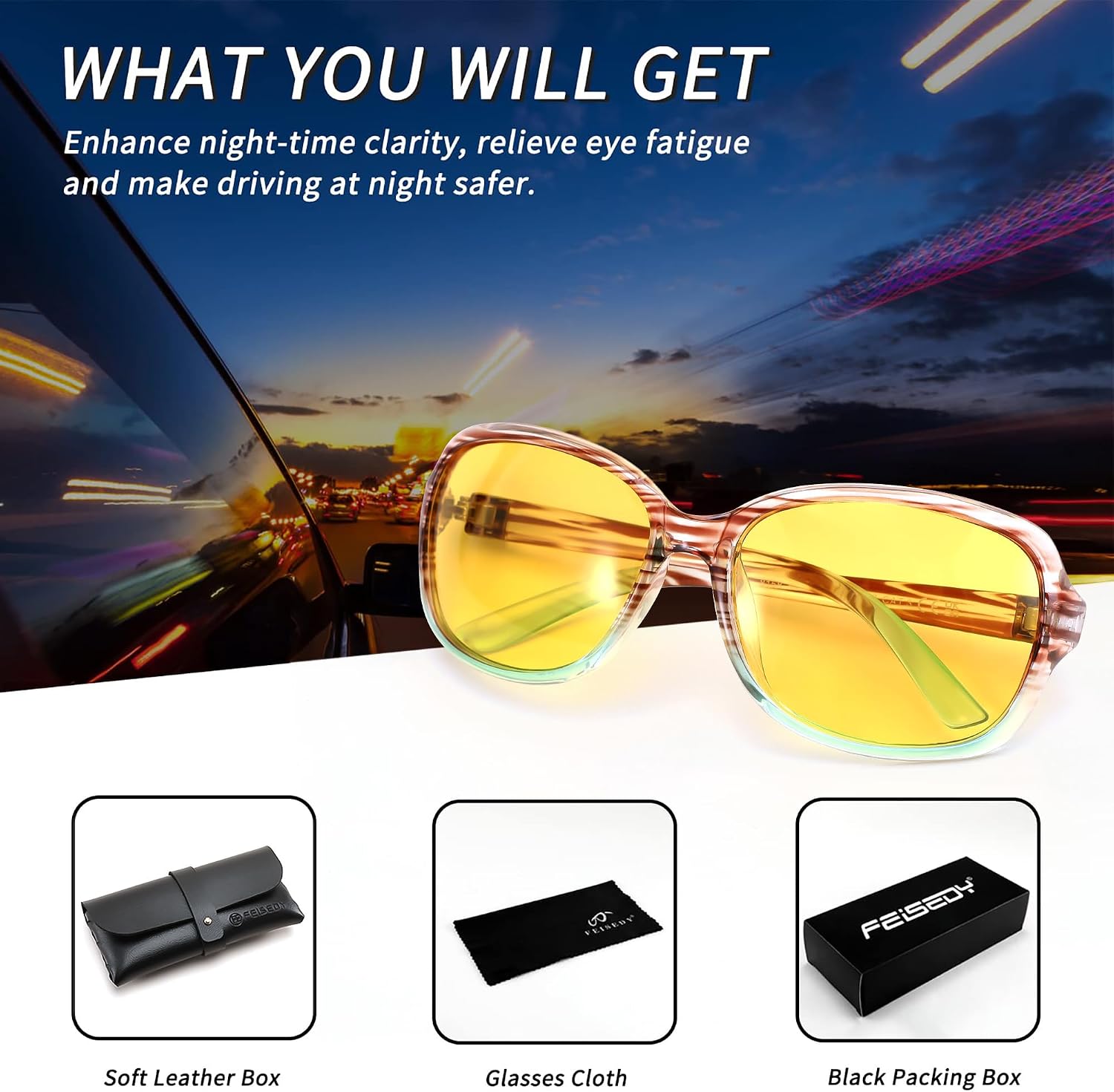 商品图片 94 | B081YY5RM3 | FEISEDY Classic Womens Night Glasses Driving Anti Glare Wrap Around Yellow Sunglasses B2548