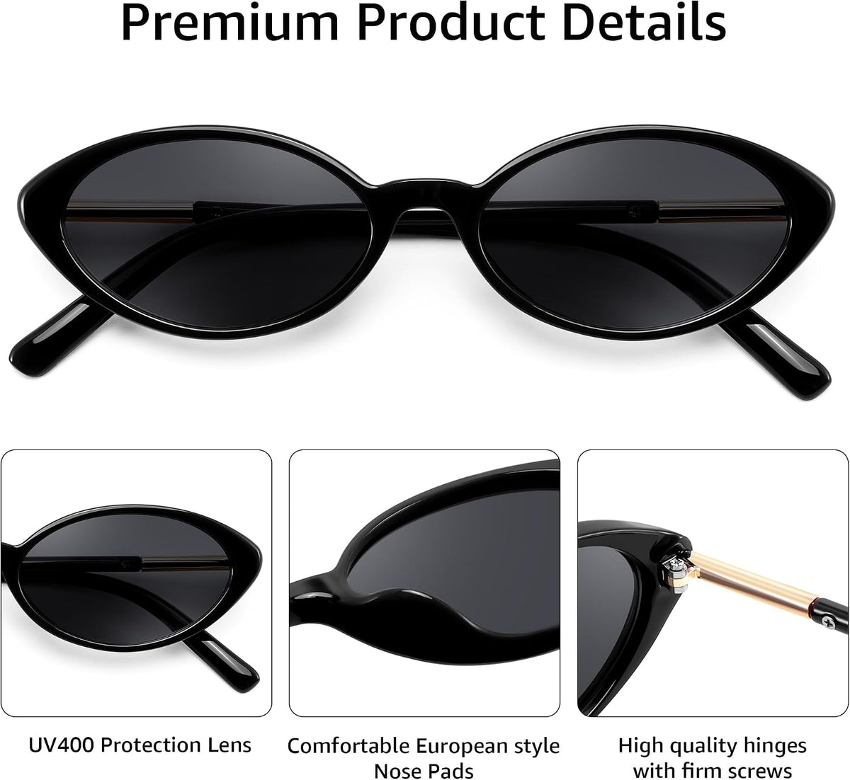 ÉÌƷͼƬ 10 | B0H2VP4ZBG | FEISEDY Oval Cat Eye Sunglasses for Women, 90s Narrow Y2K Shades B0435