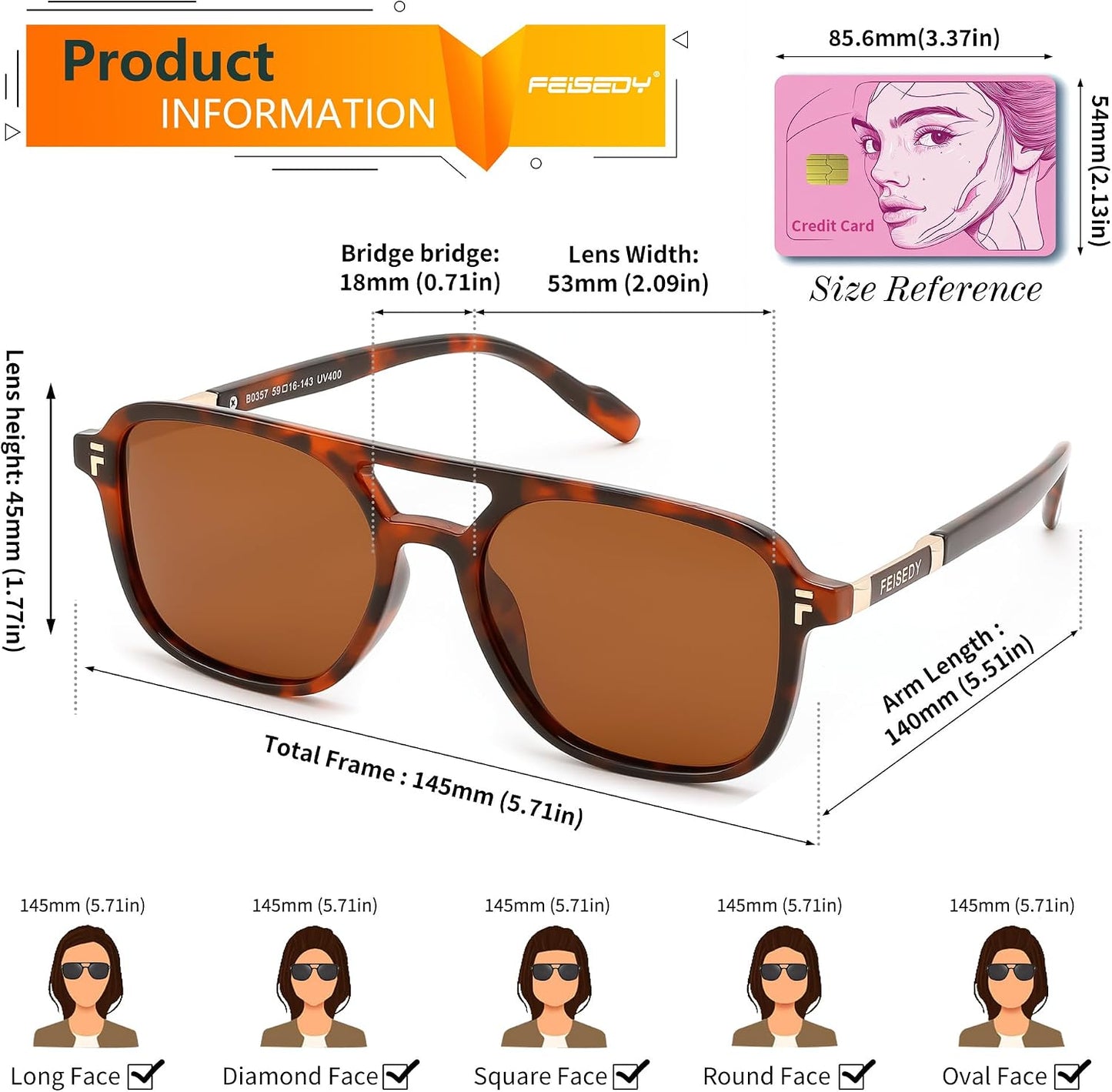 商品图片 20 | B0H2V9BFS5 | FEISEDY Retro Polarized Aviator Square Sunglasses for Women Men UV400 B0357