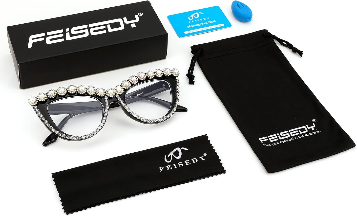 商品图片 8 | B0BLH5NHK8 | FEISEDY Diamond Blue Light Blocking Glasses Cat Eye Rhinestone Women Oversized Anti Eyestrain Computer Glasses Frame B2358