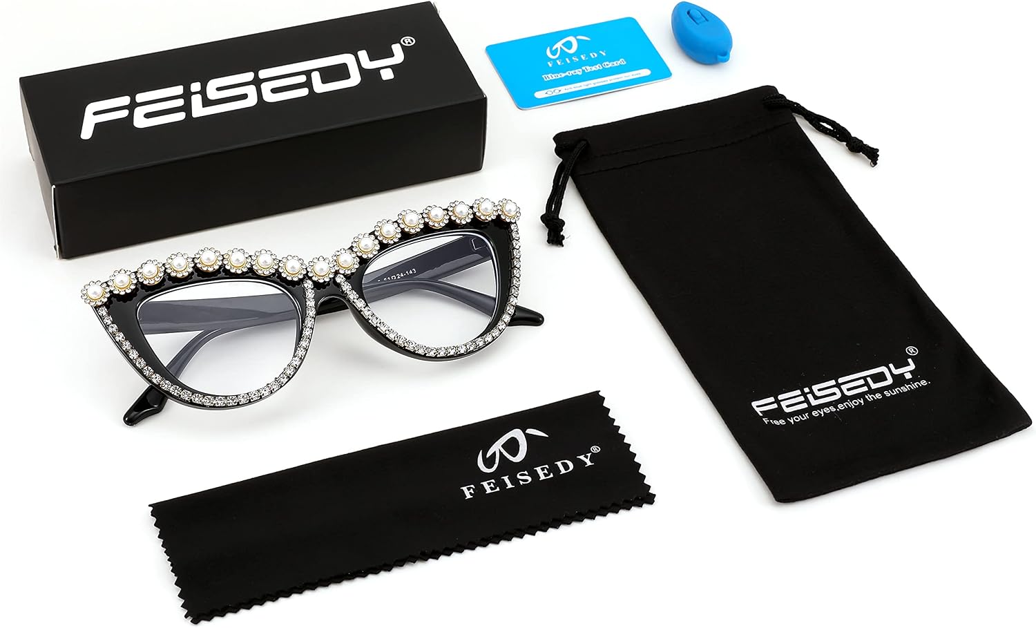 商品图片 8 | B0BLH5NHK8 | FEISEDY Diamond Blue Light Blocking Glasses Cat Eye Rhinestone Women Oversized Anti Eyestrain Computer Glasses Frame B2358