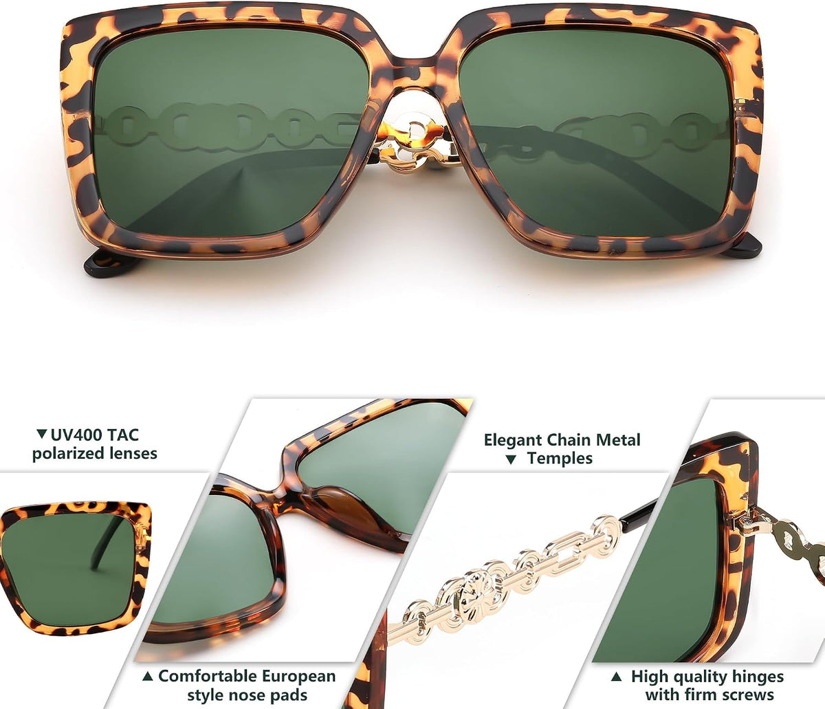 ÉÌƷͼƬ 111 | B08HVPGJW5 | FEISEDY Sunglasses Womens Trendy, Oversized Square Shades, Pearl Inlay Cat Eye Frame UV400 Protection B2625