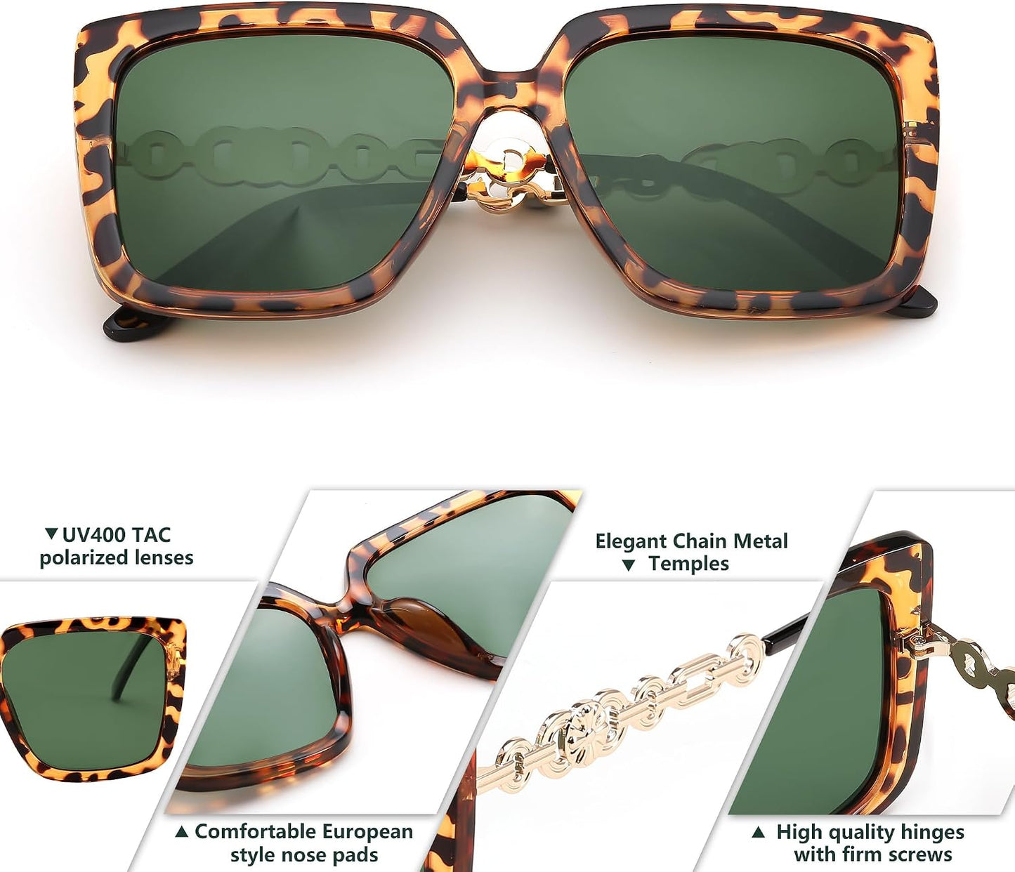 商品图片 111 | B08HVPGJW5 | FEISEDY Sunglasses Womens Trendy, Oversized Square Shades, Pearl Inlay Cat Eye Frame UV400 Protection B2625