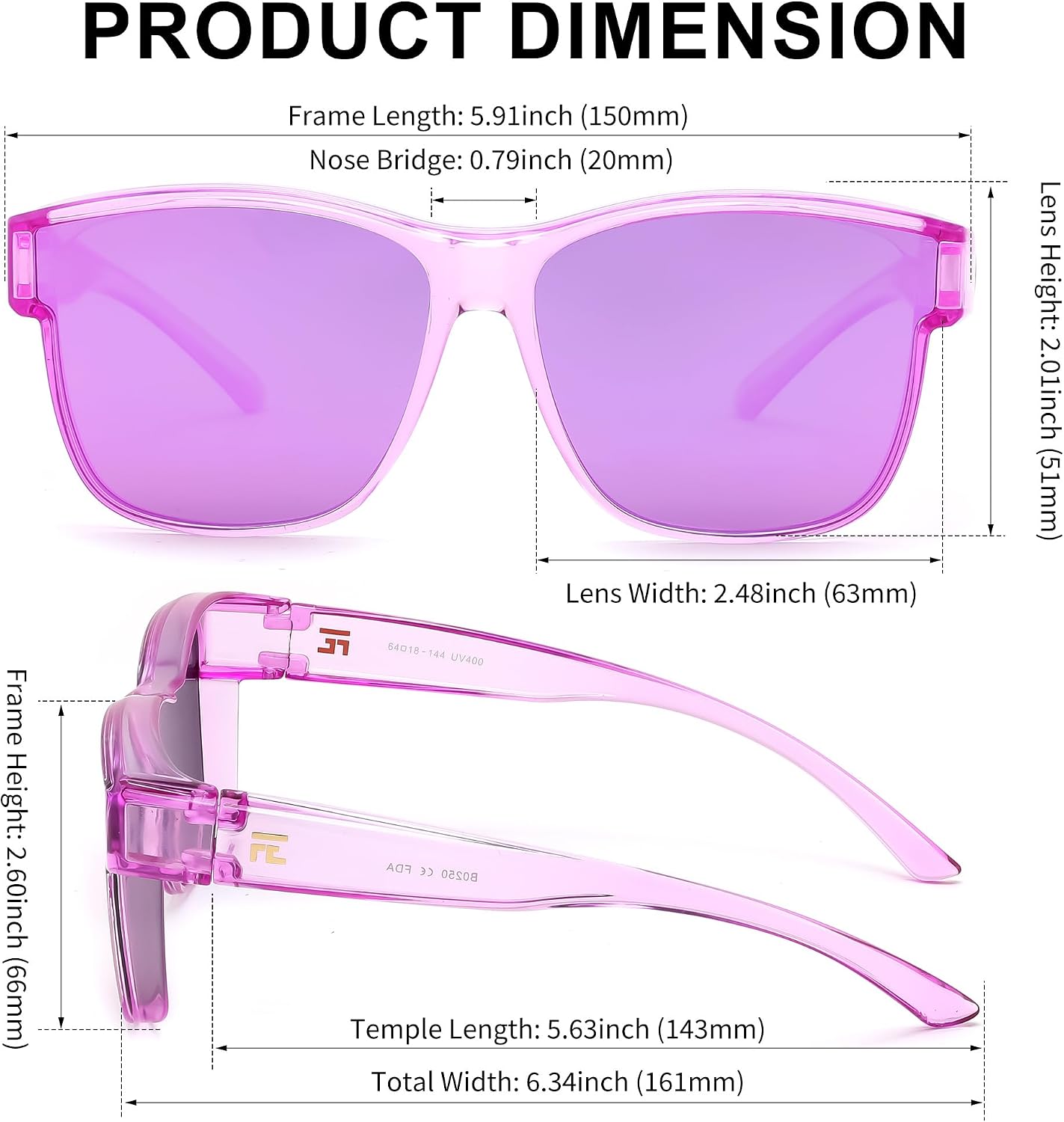 商品图片 39 | B0GQH1CMTJ | FEISEDY Fit Over Glasses Polarized Sunglasses Oversized Square UV400 B0250