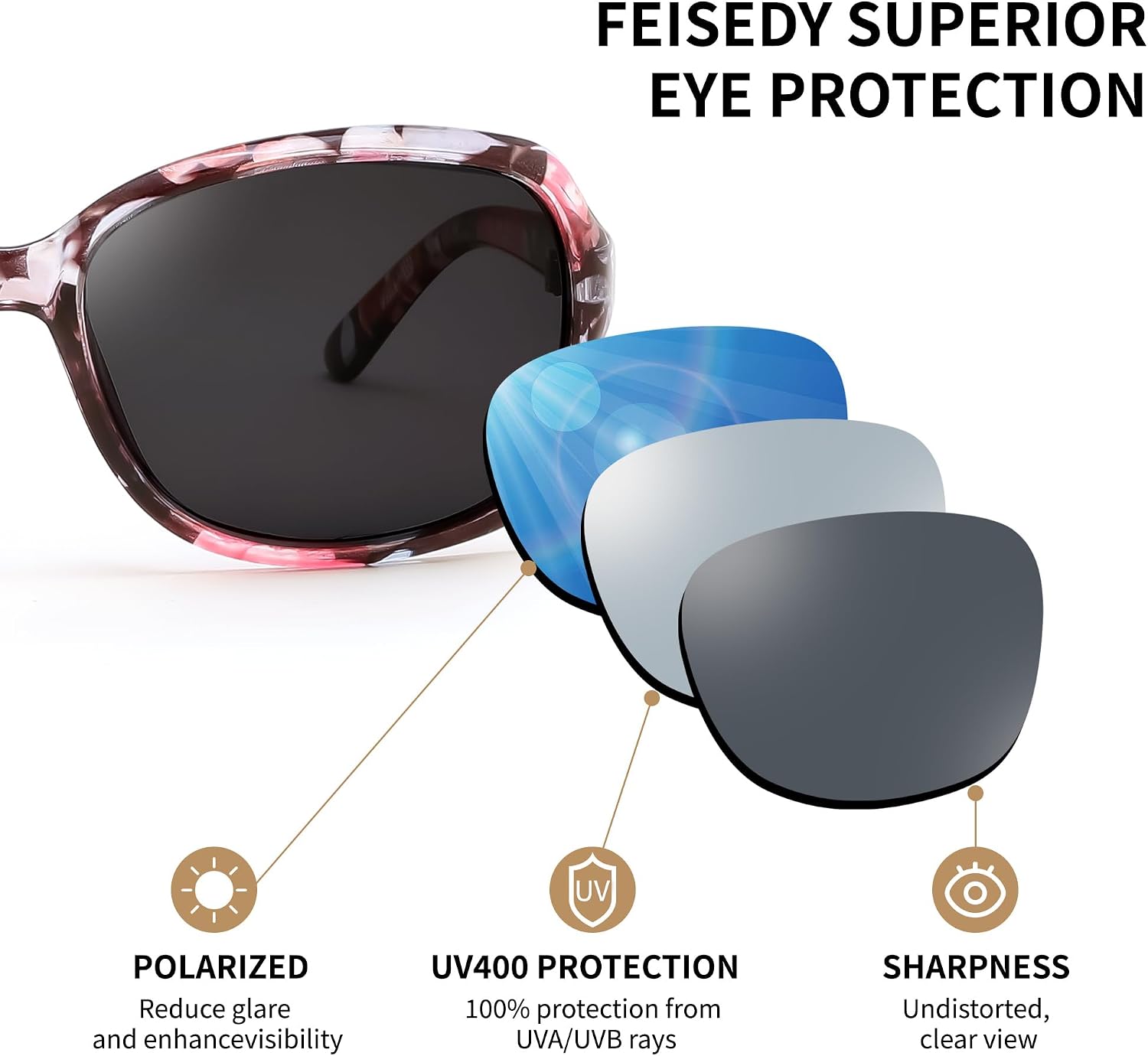 商品图片 12 | B0FZKDK786 | FEISEDY Polarized Sunglasses for Women Classic Vintage UV400 Shade | Trendy Square Wraparound Ladies Sun Glasses B0309