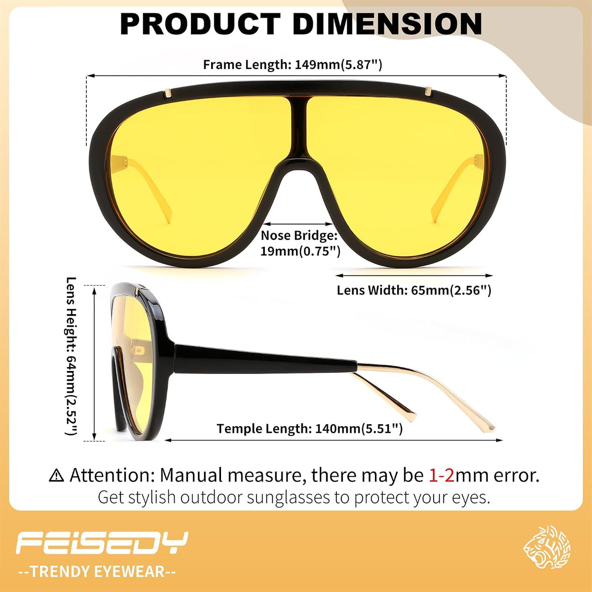 ÉÌƷͼƬ 46 | B085PPHWTZ | FEISEDY Retro Oversized Sunglasses Women Men One Piece Frame B2580