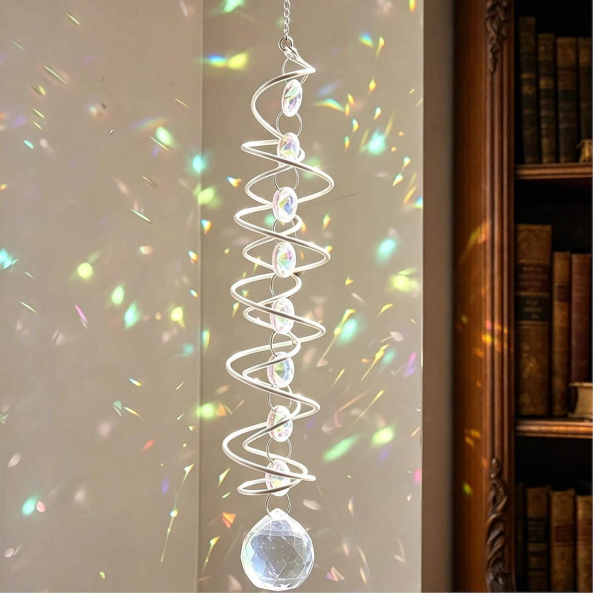商品图片 4 | B0GZVH6566 | Clear Crystal Sun Catcher Spiral Wind Spinner, Hanging Rainbow Maker Prism for Window Home Garden Decor