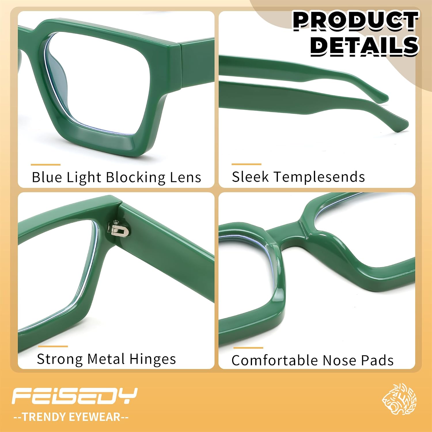 商品图片 41 | B0DXDYMMPM | FEISEDY Retro Blue Light Blocking Glasses for Women Men 90s Classic Rectangle Frame Thick Chic Computer Eyeglasses B2383R