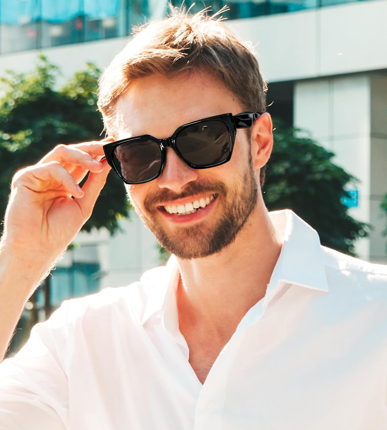 商品图片 16 | B0CWH35L5W | FEISEDY Square Fashion Sunglasses for Men Women Trendy Chunky Rectangle Sun Glasses Designer Style Shades B0107