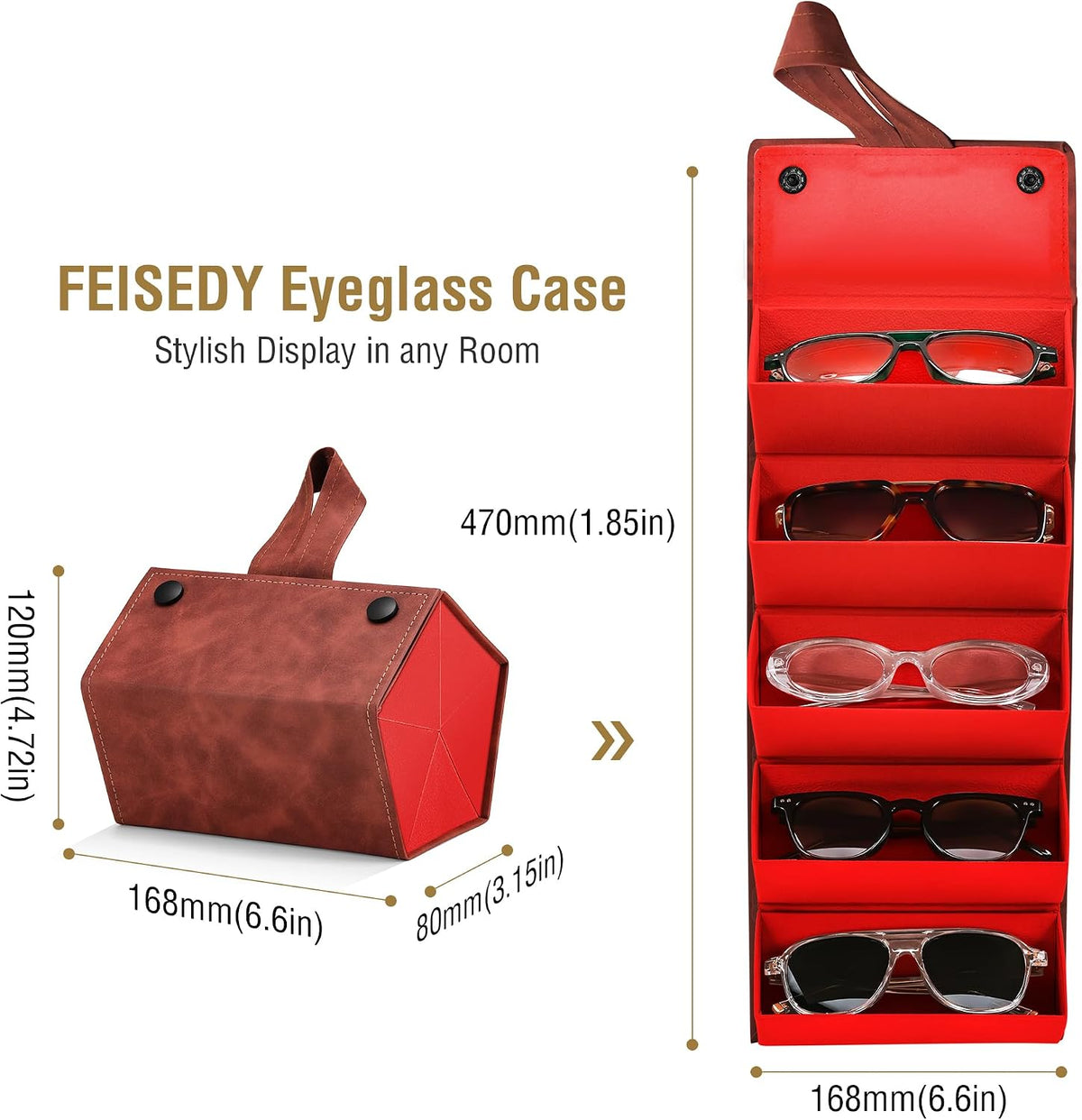 ÉÌƷͼƬ 25 | B0CSFHKMSS | FEISEDY Sunglasses Organizer 5 Slots Travel Glasses Case,Hanging Eyewear Holder Fashionable PU Leather Eyeglass Case B0087