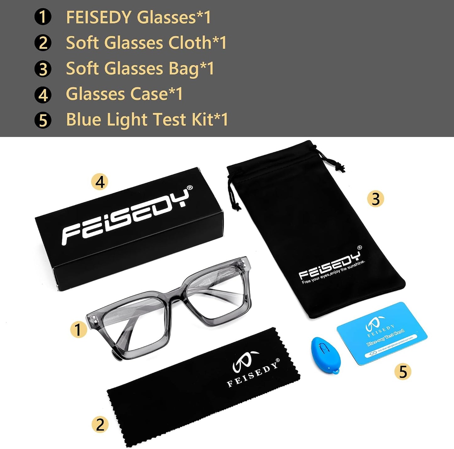 商品图片 27 | B0CWRK3FFF | FEISEDY Blue Light Blocking Glasses Women Men Chunky Square Computer Glasses B0101
