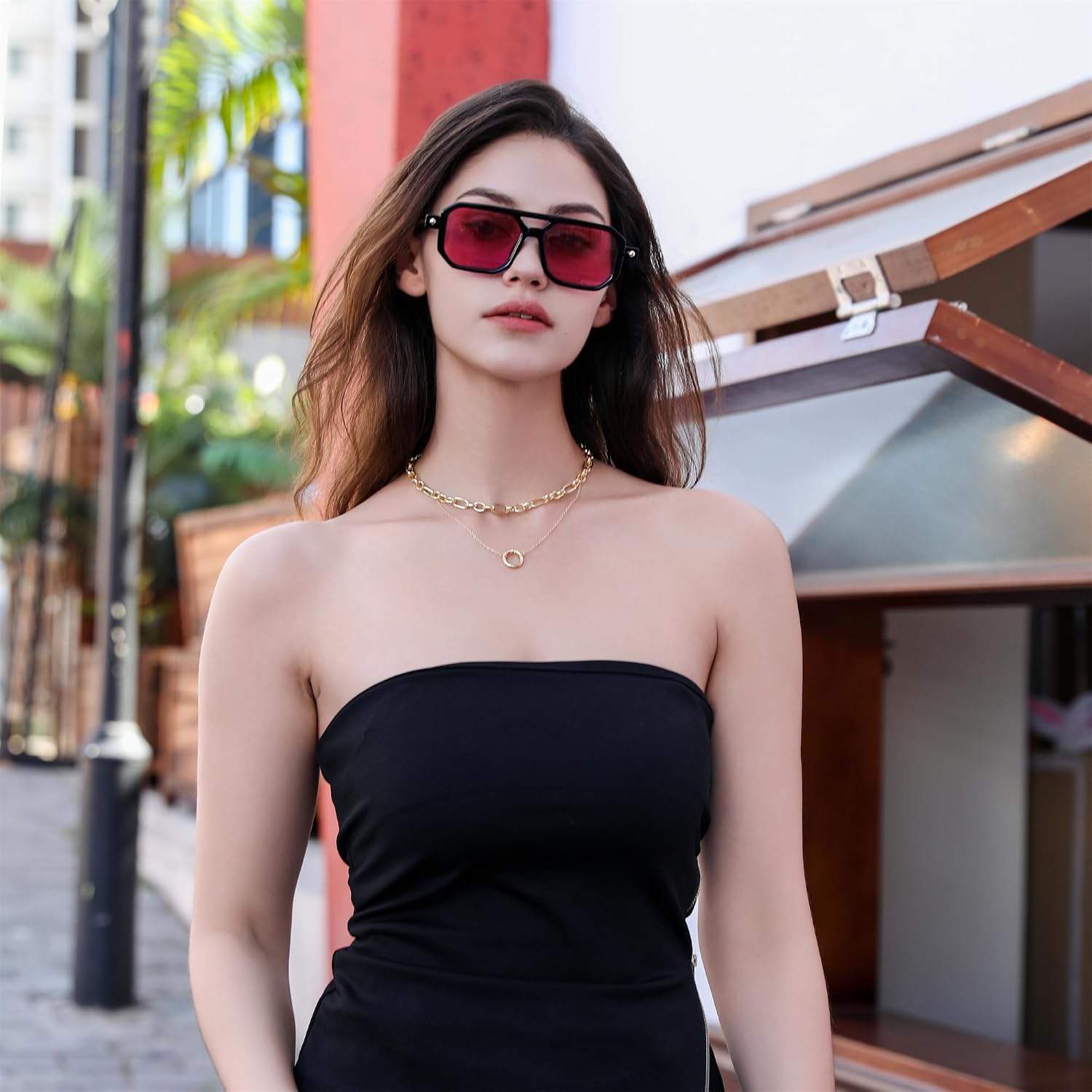 商品图片 181 | B09YTJ4FQZ | FEISEDY Vintage Square 70s Flat Aviator Sunglasses Women Men Classic Retro Stylish Frame UV400 Sunglasses B2622