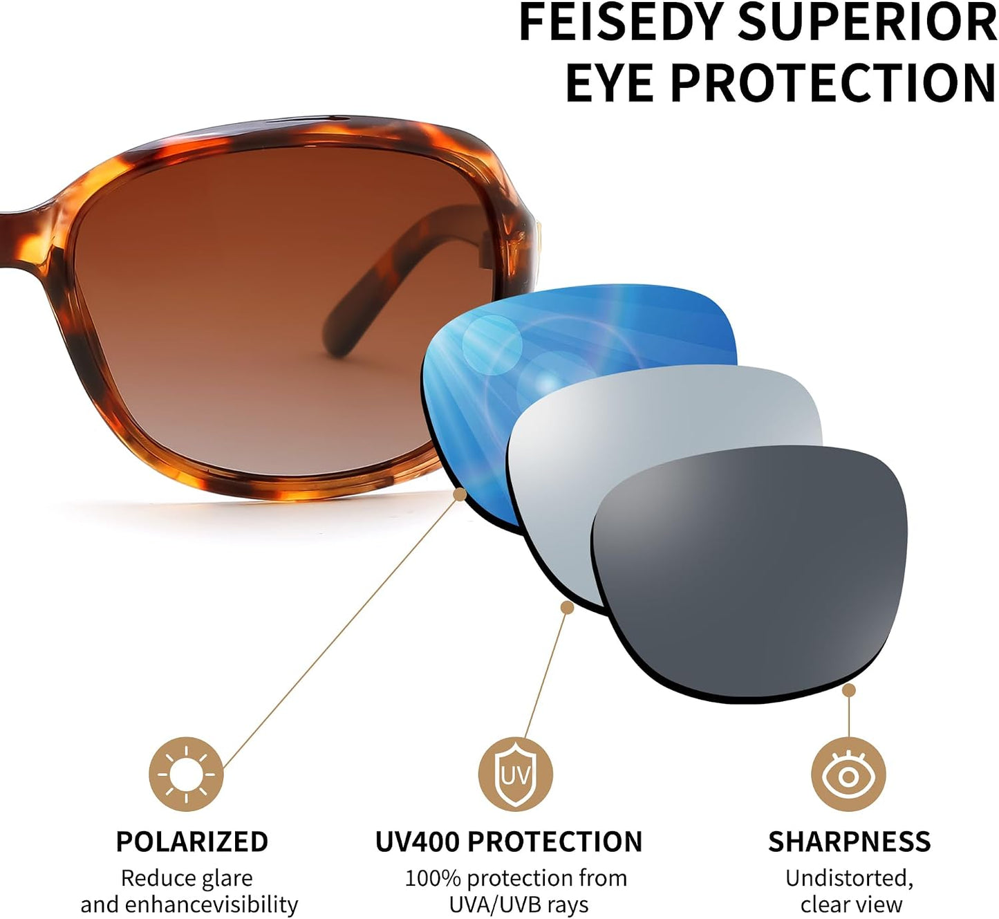 商品图片 34 | B0FZKDK786 | FEISEDY Polarized Sunglasses for Women Classic Vintage UV400 Shade | Trendy Square Wraparound Ladies Sun Glasses B0309