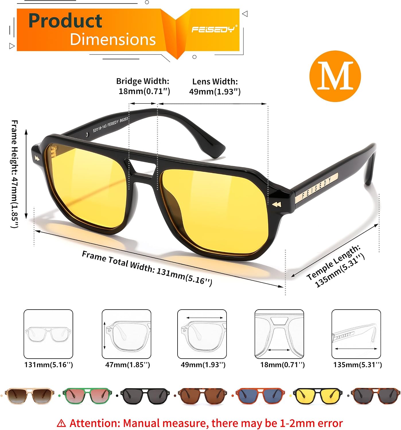 商品图片 39 | B0DSH2BVX5 | FEISEDY Polarized Aviator Sunglasses Men Women, Retro 70s Style Design - UV400 Protection, Driving & Daily Wear B0203