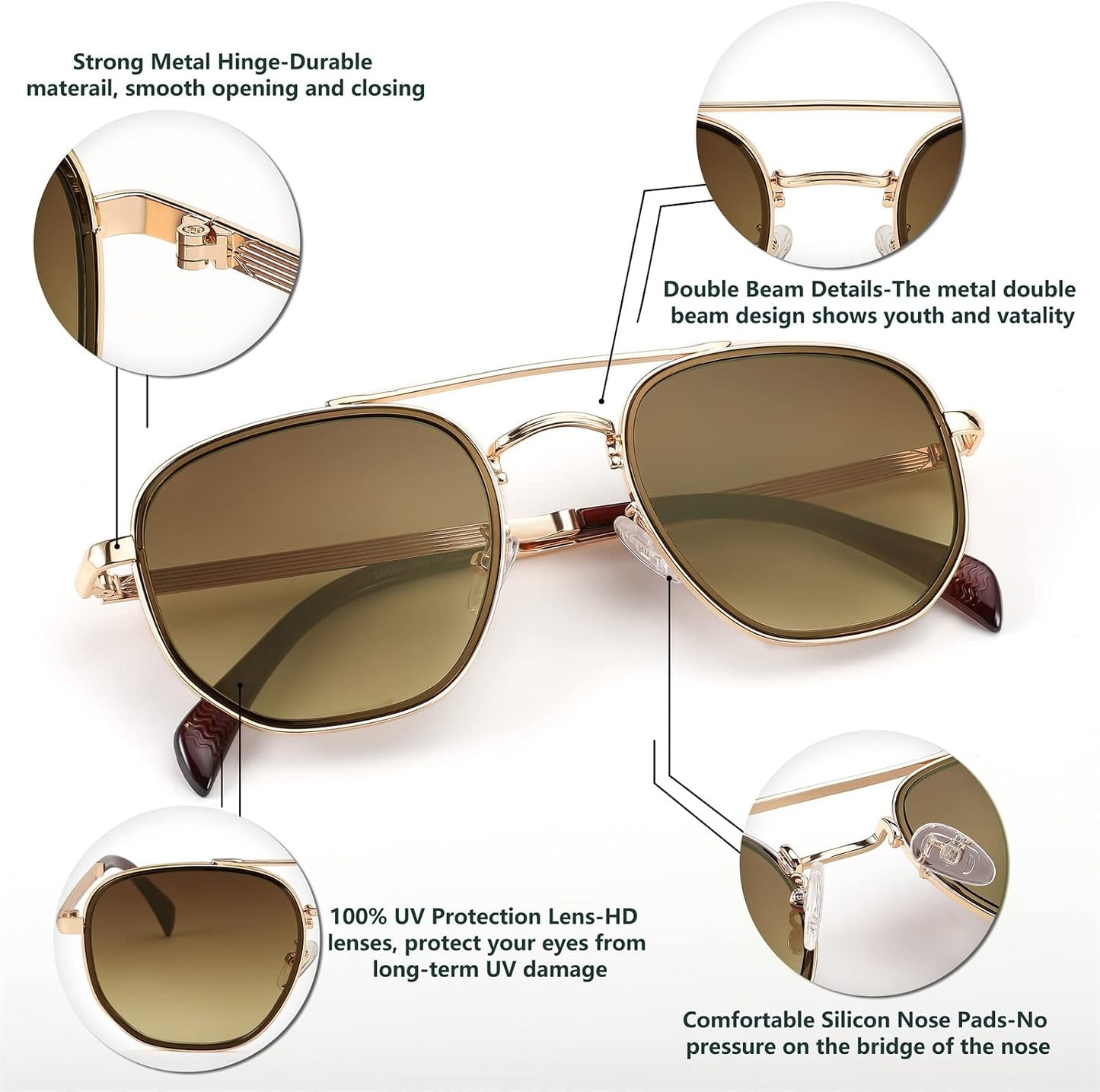 商品图片 11 | B0B38ZHMJL | FEISEDY Sunglasses Aviator Men Women 70s Sun Glasses Square Frame UV400 Protection B2953