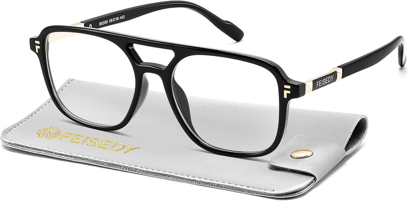 Black / 53 Millimeters | B0HF3C22T2 | FEISEDY Vintage Aviator Blue Light Glasses for Women Men B0358