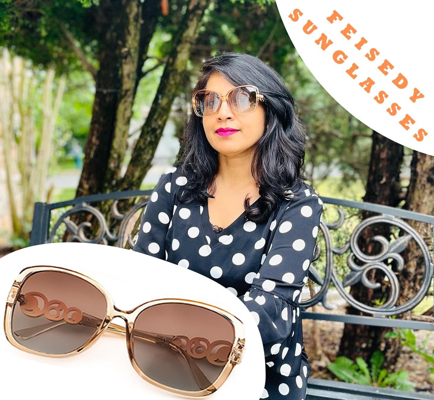 商品图片 36 | B0BJ71VZCB | FEISEDY Women's Fashion Sunglasses, Oversized Square Frame with Pearl Sparkling, Polarized UV Protection B2821
