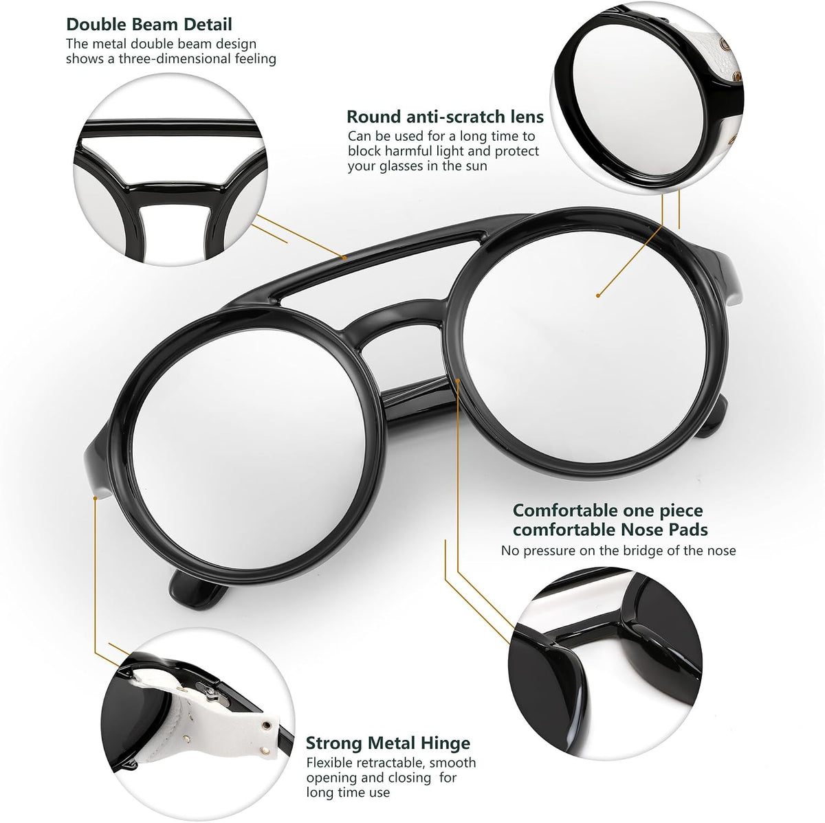 ÉÌƷͼƬ 17 | B09WN3J4YZ | FEISEDY Retro Round Steampunk Sunglasses Women Men Leatherwear B2532