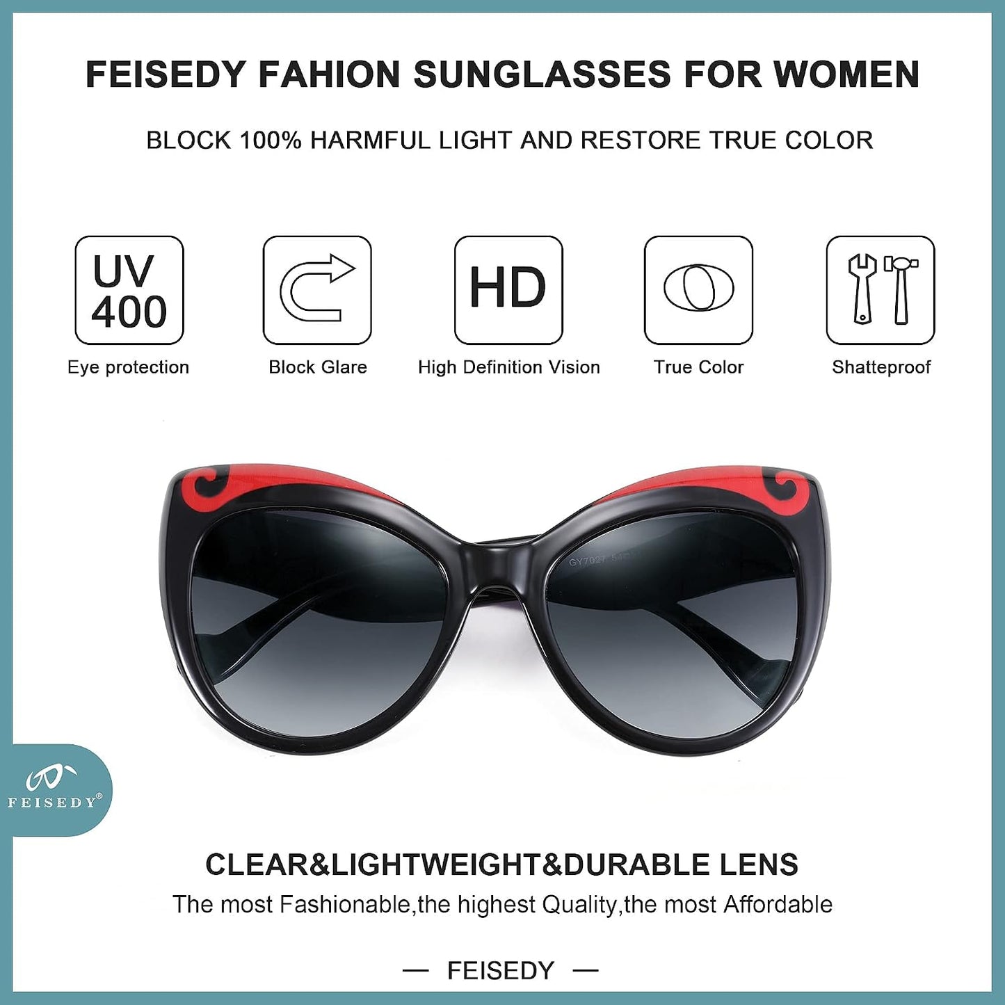 商品图片 5 | B095BQGNXV | FEISEDY Retro Funny Cateye Sunglasses Oversized Beard Design Personality Fashion Sun Glasses for Women Men B2769