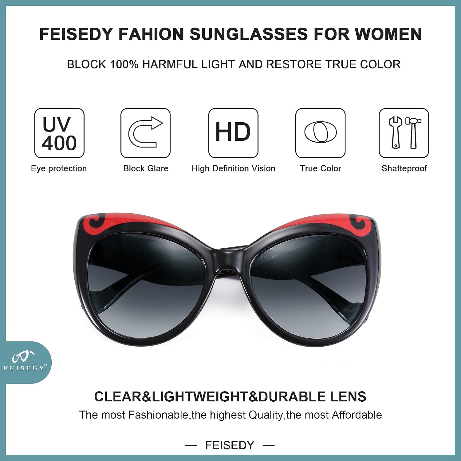 商品图片 5 | B095BQGNXV | FEISEDY Retro Funny Cateye Sunglasses Oversized Beard Design Personality Fashion Sun Glasses for Women Men B2769
