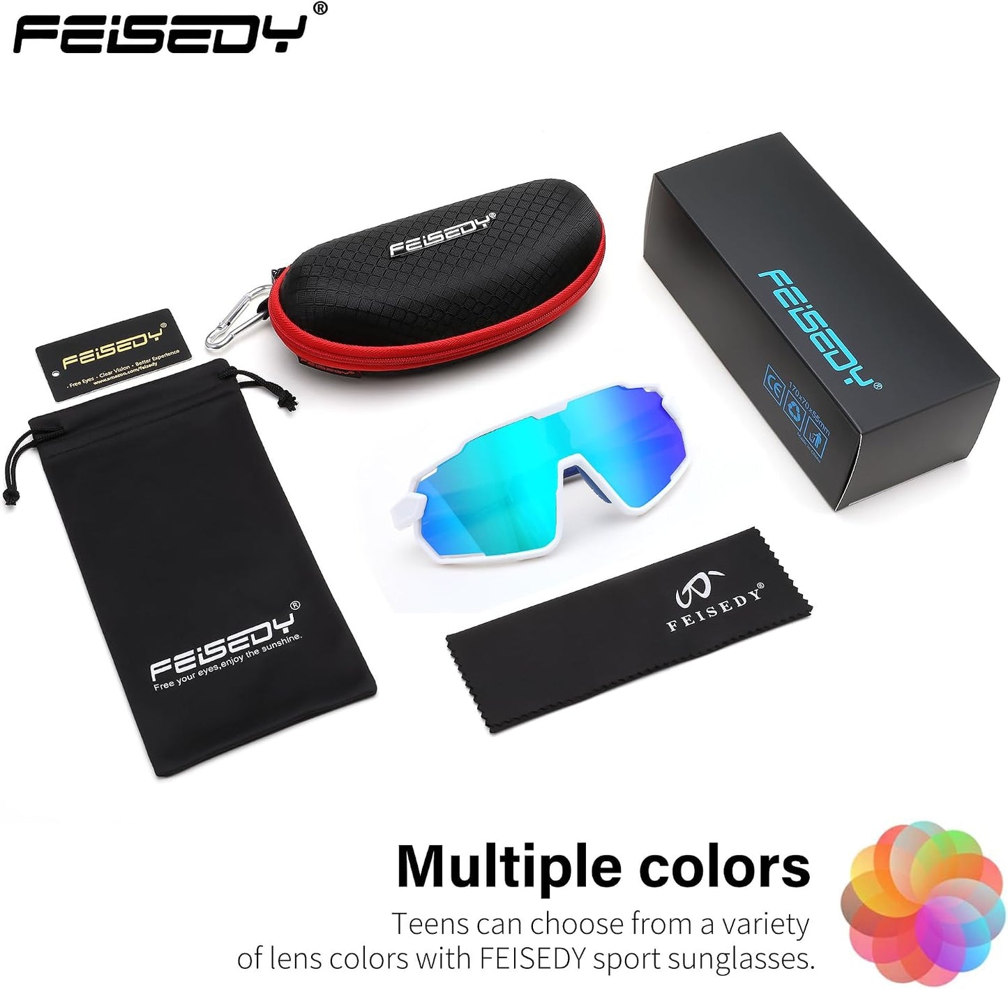 商品图片 7 | B0D6XZ67Q2 | FEISEDY Kids Teens Baseball Polarized Sunglasses Lightweight Frame UV400 Sports Cycling Shades for Boys Girls B0190