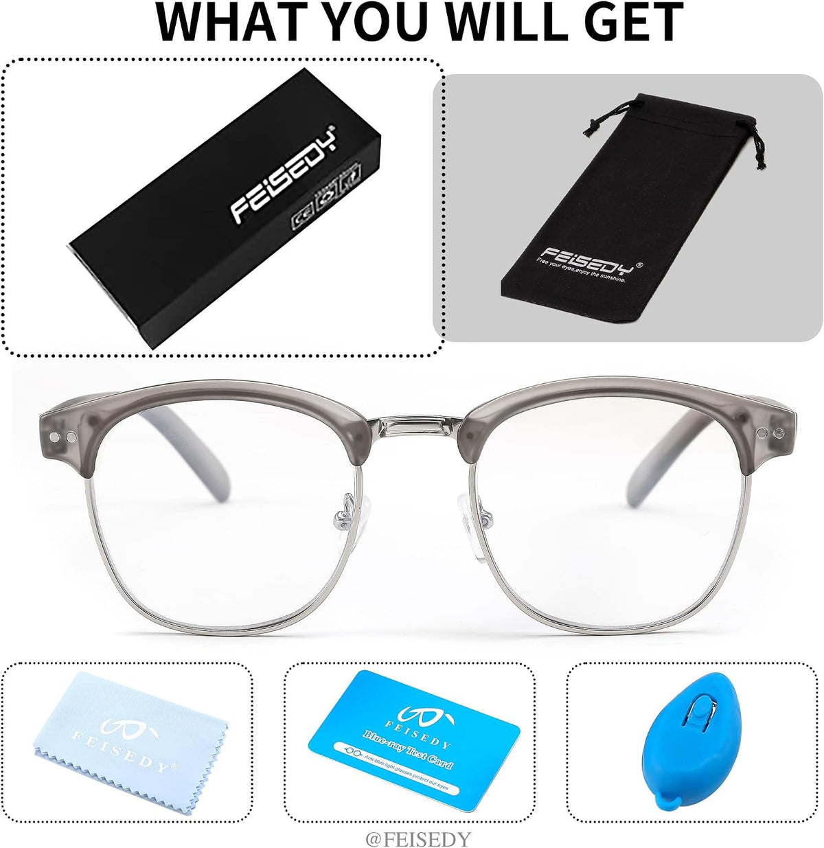 ÉÌƷͼƬ 7 | B0C73XCW57 | FEISEDY Reading Glasses Classic Half Frame Retro Semi-Rimless Clear Lens Blue Light Blocking Glasses B0005