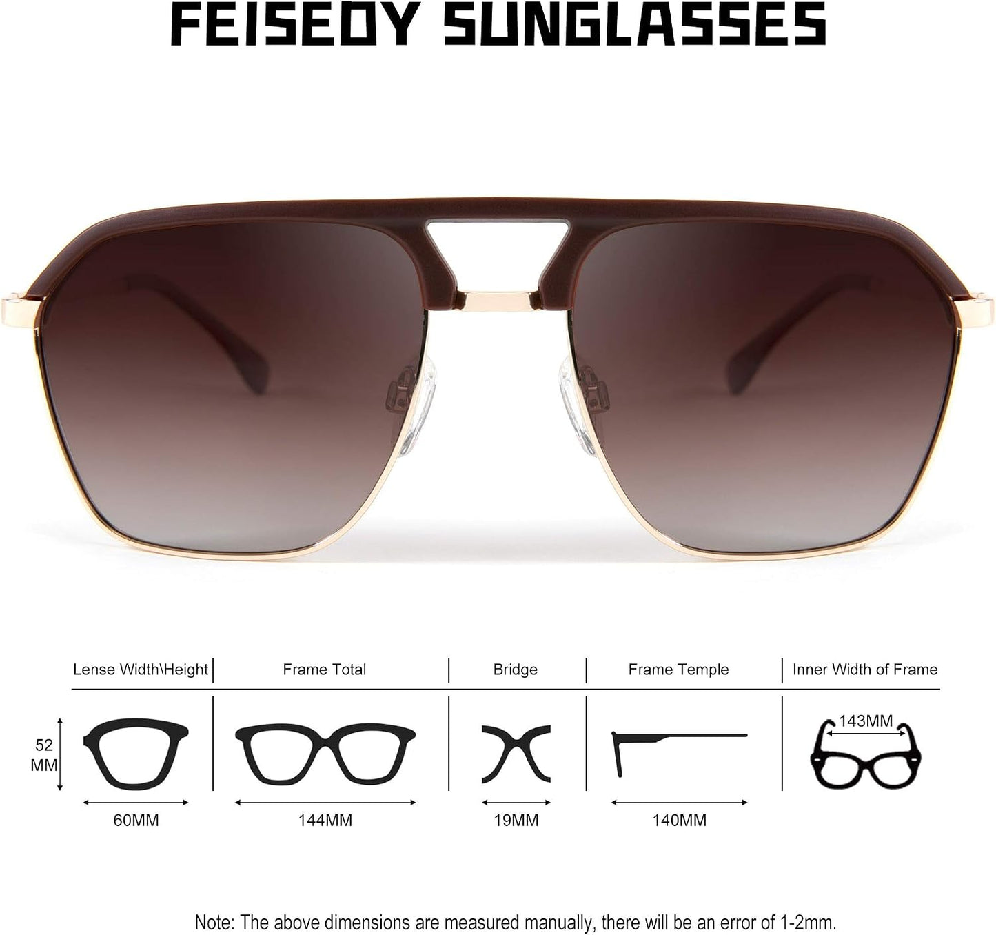 商品图片 6 | B08N6H71ST | FEISEDY Polarized Sunglasses UV400 Protection Square Frame Lightweight Eyewear for Men B2699