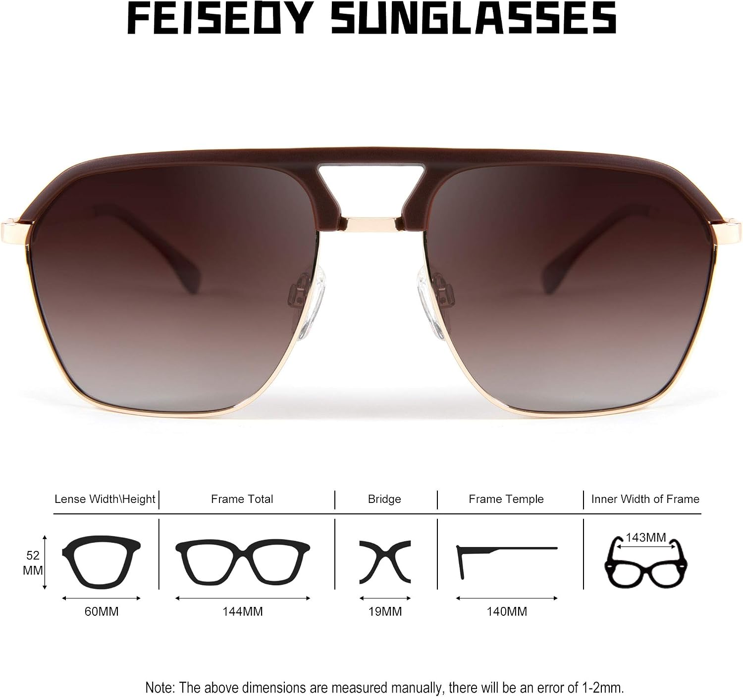 商品图片 6 | B08N6H71ST | FEISEDY Polarized Sunglasses UV400 Protection Square Frame Lightweight Eyewear for Men B2699