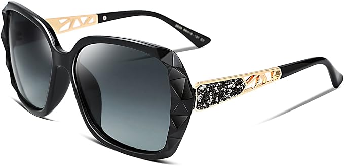 FEISEDY Polarized Women Square Sunglasses Sparkling Composite Shiny Frame B2289